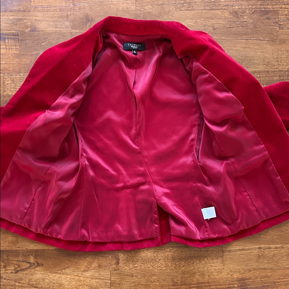 Y2K Velvet rusty red Power Blazer Tailored Fit VTG style Talbots Size 6 Petite. - Picture 2 of 8